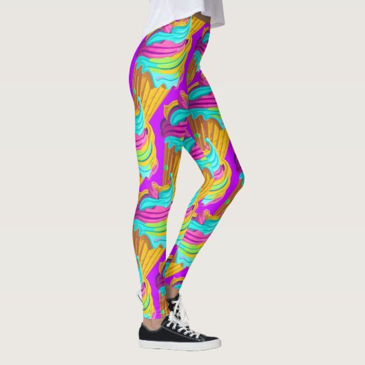 Leggings Fille rose bleu jaune crème glacée cône été (Droite)