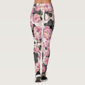 Leggings Fille Rose et Noir Aquarelle Fleurs (Dos)