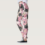 Leggings Fille Rose et Noir Aquarelle Fleurs (Gauche)