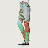 Leggings Fille tendance Rouge Vert Vert Blanc Floral Aquare (Gauche)