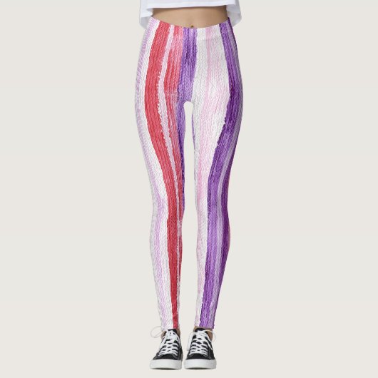 Leggings Fille violet rose rouge vif rayures (Devant)