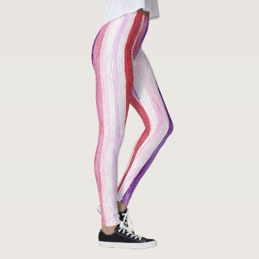 Leggings Fille violet rose rouge vif rayures (Droite)