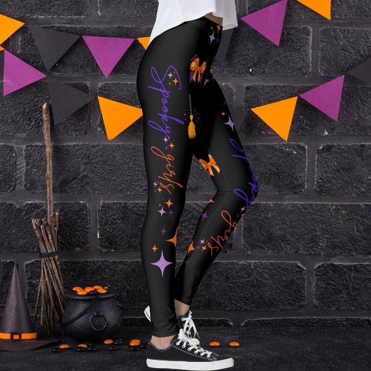 Leggings Filles éffrayantes Halloween violet orange et noir