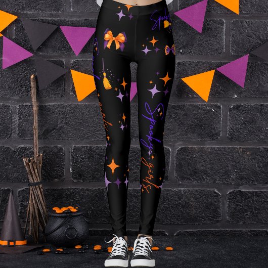 Leggings Filles éffrayantes Halloween violet orange et noir