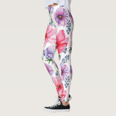 Leggings Filles & Femmes Leggings, Red & Purple Floral Natu (Gauche)