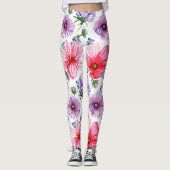 Leggings Filles & Femmes Leggings, Red & Purple Floral Natu (Devant)