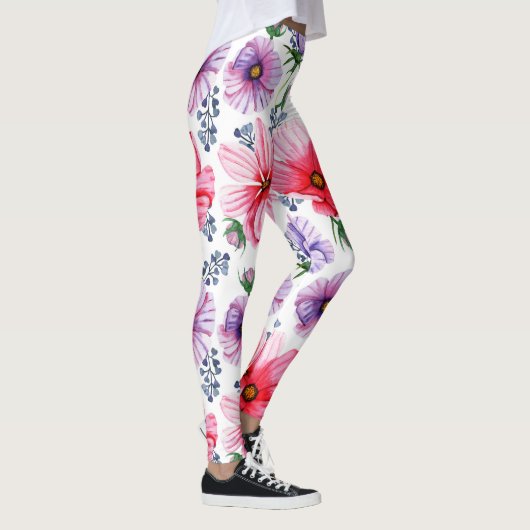 Leggings Filles & Femmes Leggings, Red & Purple Floral Natu (Droite)