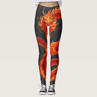 Leggings Fire Dragon Fantasy Art Design, Mythical Creature 