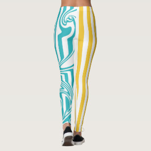 Leggings Fissures et torsades en Turquoise et Jaune