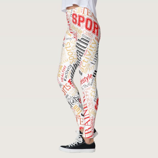 Leggings Fitness Word Cloud Rouge/Noir ID284 (Gauche)