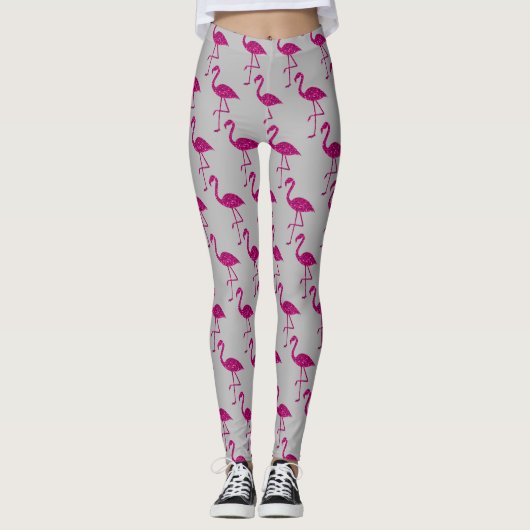 Leggings Flamant rose brillant motif gris (Devant)