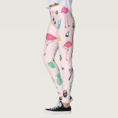 Leggings Flamant rose été : Vibrant Motif d'oiseaux (Gauche)