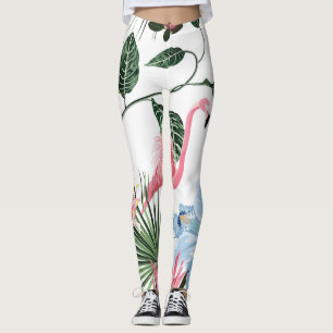 Leggings Flamant rose Fleurs Exotiques Tropical Simples