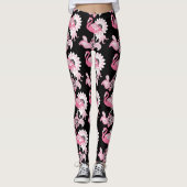 Leggings Flamant rose moderne noir rose Paisley (Devant)