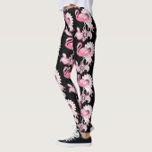 Leggings Flamant rose moderne noir rose Paisley (Gauche)