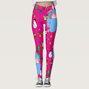 Leggings Flamant rose Noël Funny Doodles Festif Amusant