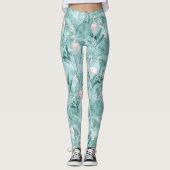 Leggings Flamant rose Orchidée Tropical Motif Turquoise ID8 (Devant)
