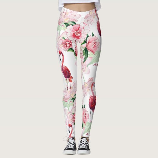 Leggings Flamant rose rose : Élégance Motif sans couture (Devant)
