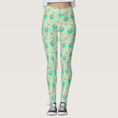 Leggings Flamant rose rose Ferns Tropical Vert Motif d'été (Devant)