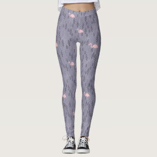 Leggings Flamant rose rose moderne foncé violet à motifs fl