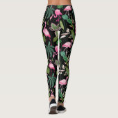 Leggings Flamant rose rose Tropical Botanical Black Arrière (Dos)