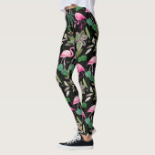 Leggings Flamant rose rose Tropical Botanical Black Arrière (Gauche)