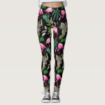 Leggings Flamant rose rose Tropical Botanical Black Arrière<br><div class="desc">Étape dans le style avec ces leggings amusants avec un motif flamand rose mis en valeur par des plantes tropicales et un arrière - plan noir.  Idéal pour les séances d'entraînement,  les soirées en ville et les vêtements de tous les jours.</div>