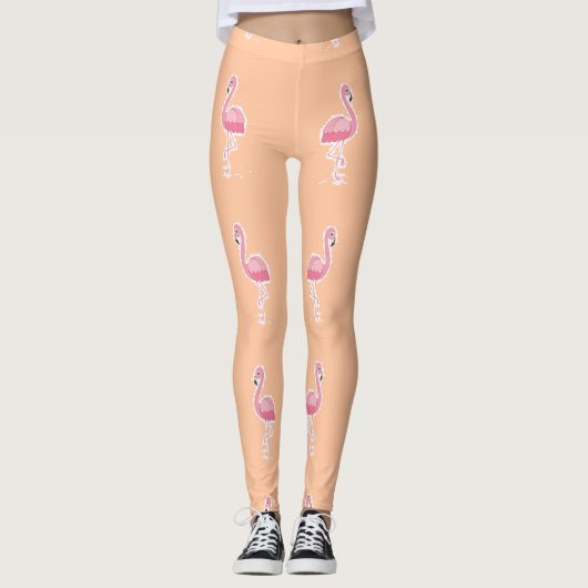 Leggings flamant rose sur orange pâle (Devant)