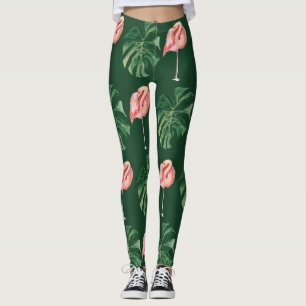Leggings Flamant rose tropical verdoyant et femmes Feuille