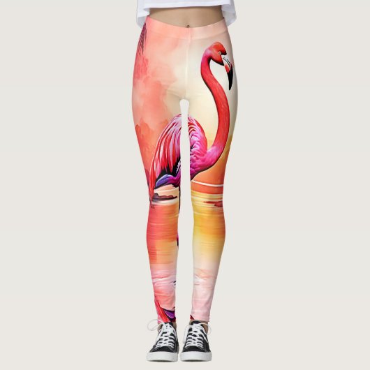Leggings Flamant rose tropicale dynamique (Devant)