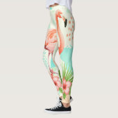 Leggings Flamant Tropical Aquarelle & Motif Géométrique (Gauche)