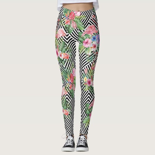 Leggings Flamant tropical sur les guêtres géométriques de (Devant)