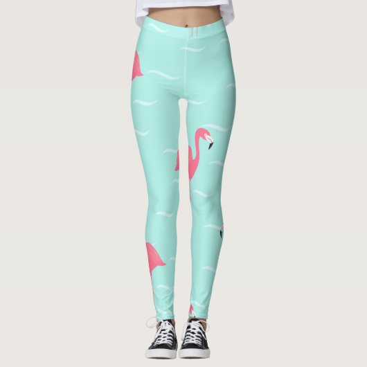 Leggings Flamants roses en mer bleue (Devant)