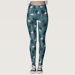 Leggings Flamants roses en pastel sur Teal