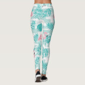 Leggings flamants roses, feuilles de palmiers verts, tropic (Dos)