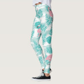 Leggings flamants roses, feuilles de palmiers verts, tropic (Gauche)