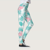 Leggings flamants roses, feuilles de palmiers verts, tropic (Droite)