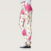 Leggings Flamants roses, points dorés, aquarelle. (Gauche)