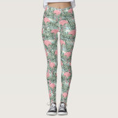 Leggings Flamants roses roses mignons Motif feuille de palm (Devant)