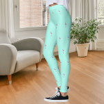 Leggings Flamants roses vert menthe<br><div class="desc">Arrière - plan vert à la menthe décoré d'un motif flamand rose.</div>