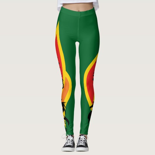 Leggings Flame d'épée de dragon Ajouter un script sur vert  (Devant)