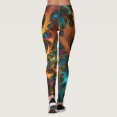 Leggings Flames de couleur : Turquoise, or, Danse Fractale (Dos)