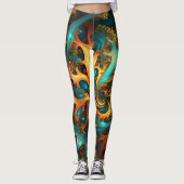 Leggings Flames de couleur : Turquoise, or, Danse Fractale (Devant)