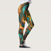 Leggings Flames de couleur : Turquoise, or, Danse Fractale (Droite)
