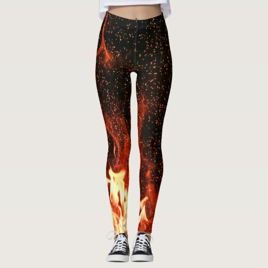 Leggings Flames Red Hot Black Fire Racing Moderne (Devant)