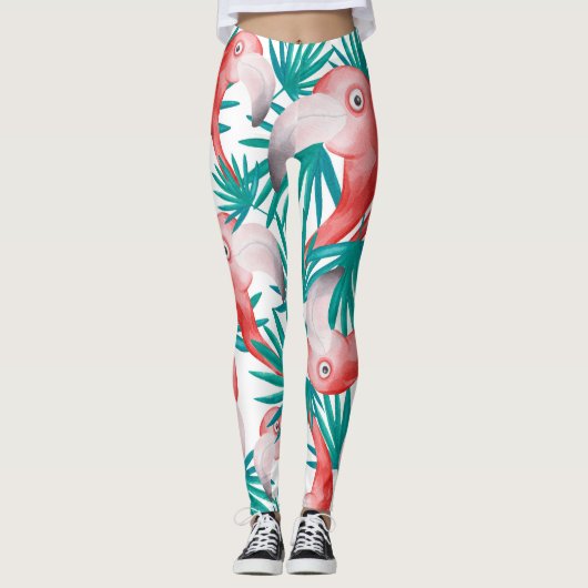 Leggings Flamingo dessiné à la main : aquarelle motif sans  (Devant)
