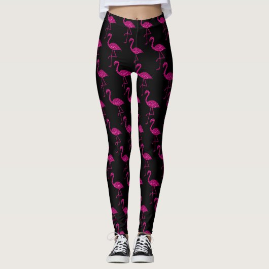 Leggings Flamingo pétillant rose motif noir (Devant)