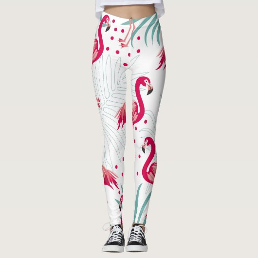 Leggings Flamingo tropical et feuille, motif d'été. (Devant)