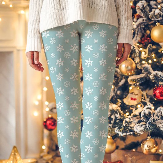 Leggings Flammes De Neige Blanches À Noël Bleu