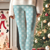 Leggings Flammes De Neige Blanches À Noël Bleu